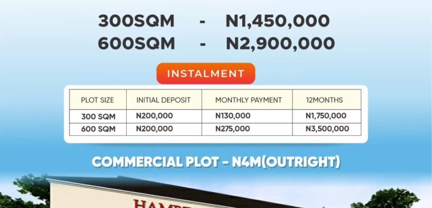 HAMPTON COURT, MOWE-OFADA COMMERCIAL PLOT FOR 4,000,000 NAIRA